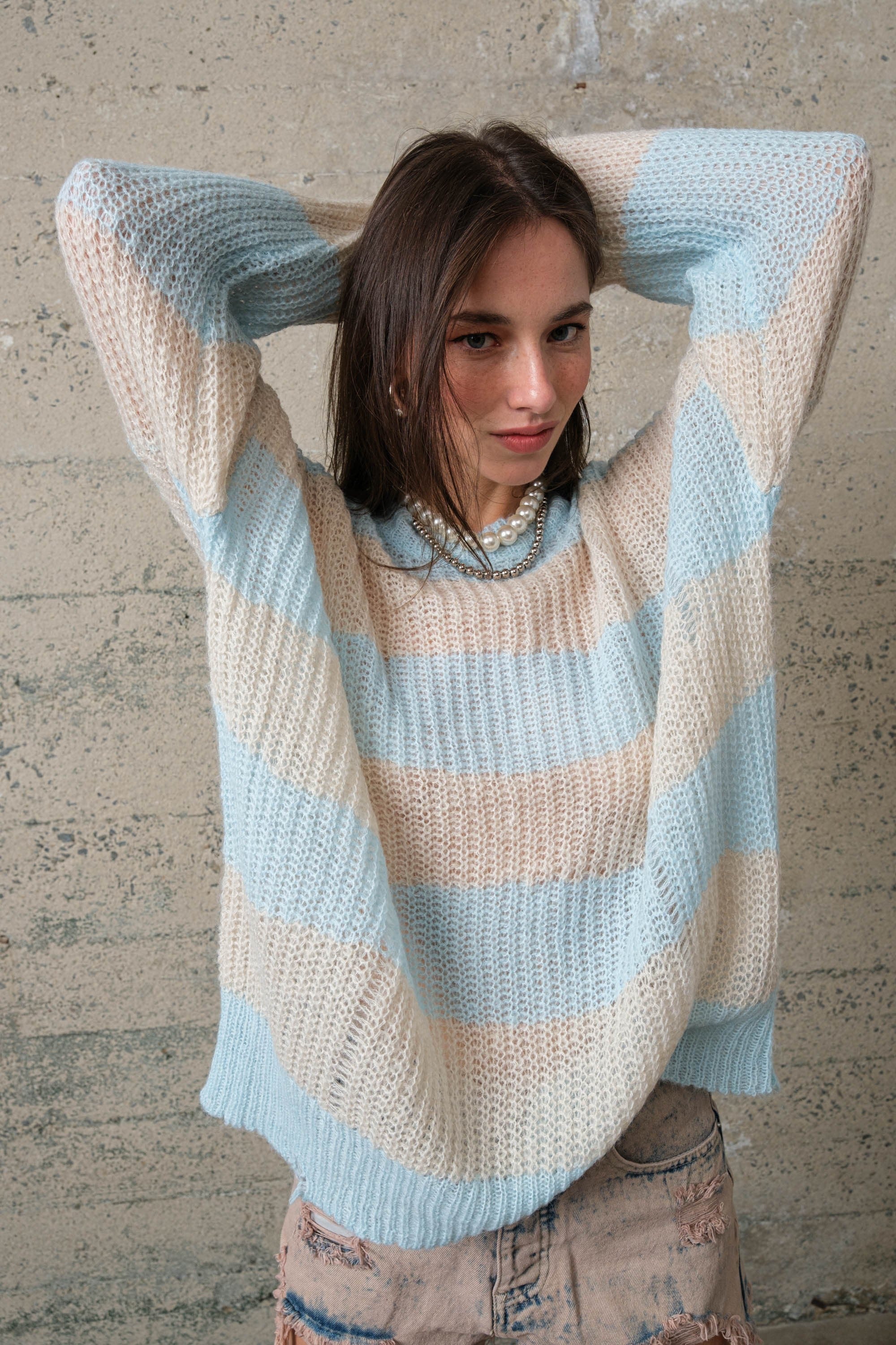 COZY Stripe Distressed Loose Pullover Sweater - alldeserved.com