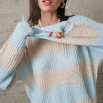 COZY Stripe Distressed Loose Pullover Sweater - alldeserved.com