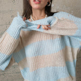 COZY Stripe Distressed Loose Pullover Sweater - alldeserved.com
