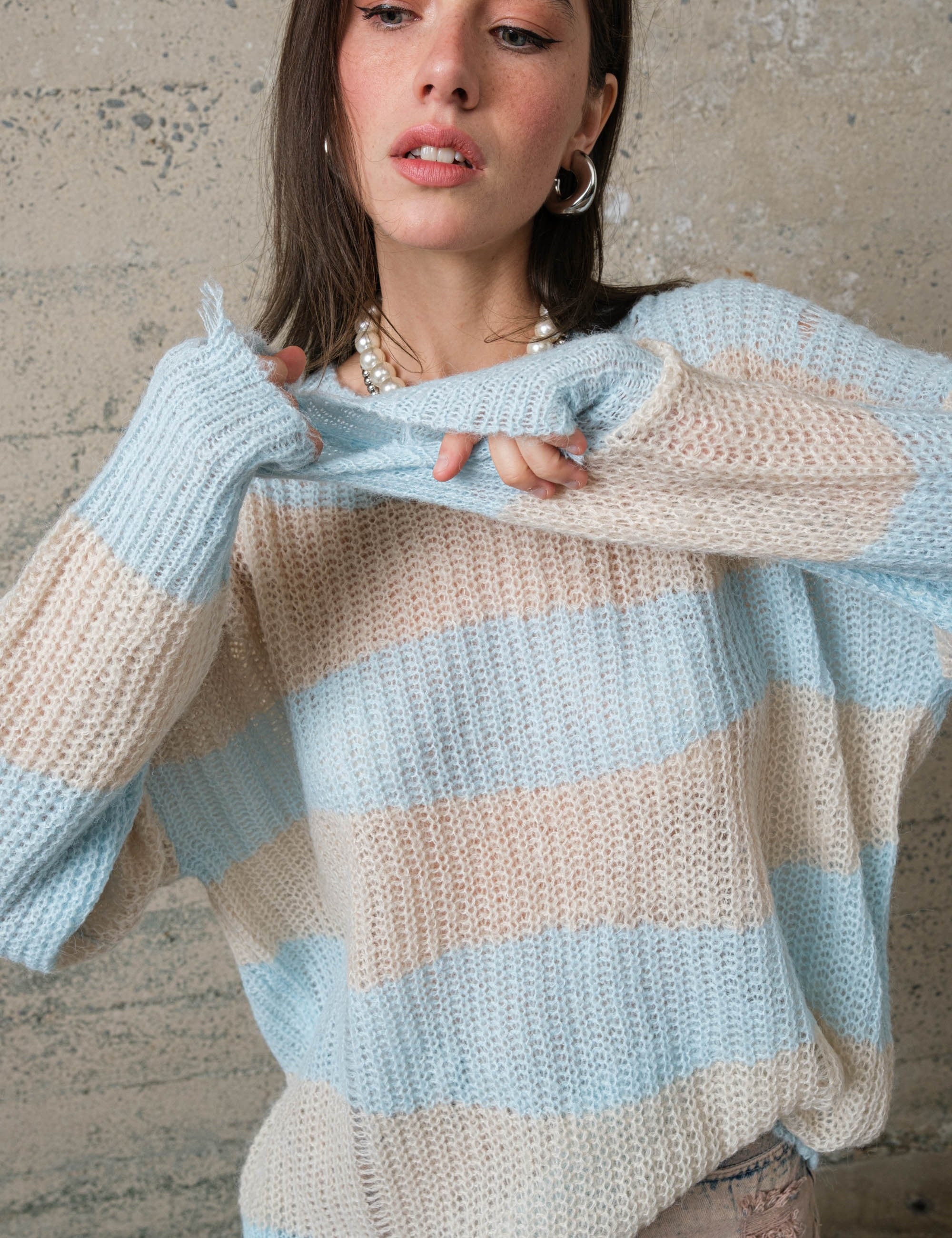 COZY Stripe Distressed Loose Pullover Sweater - alldeserved.com