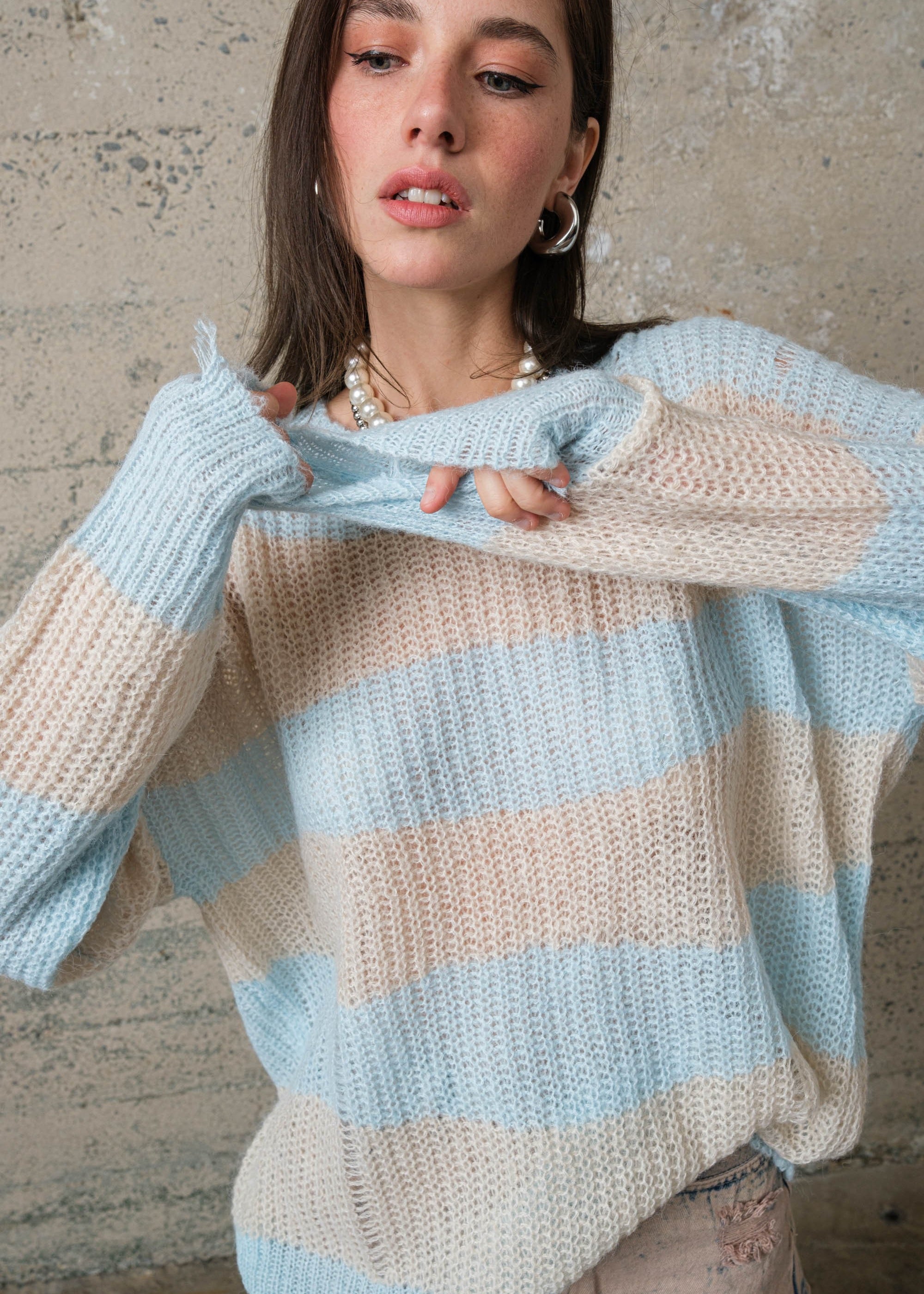 COZY Stripe Distressed Loose Pullover Sweater - alldeserved.com