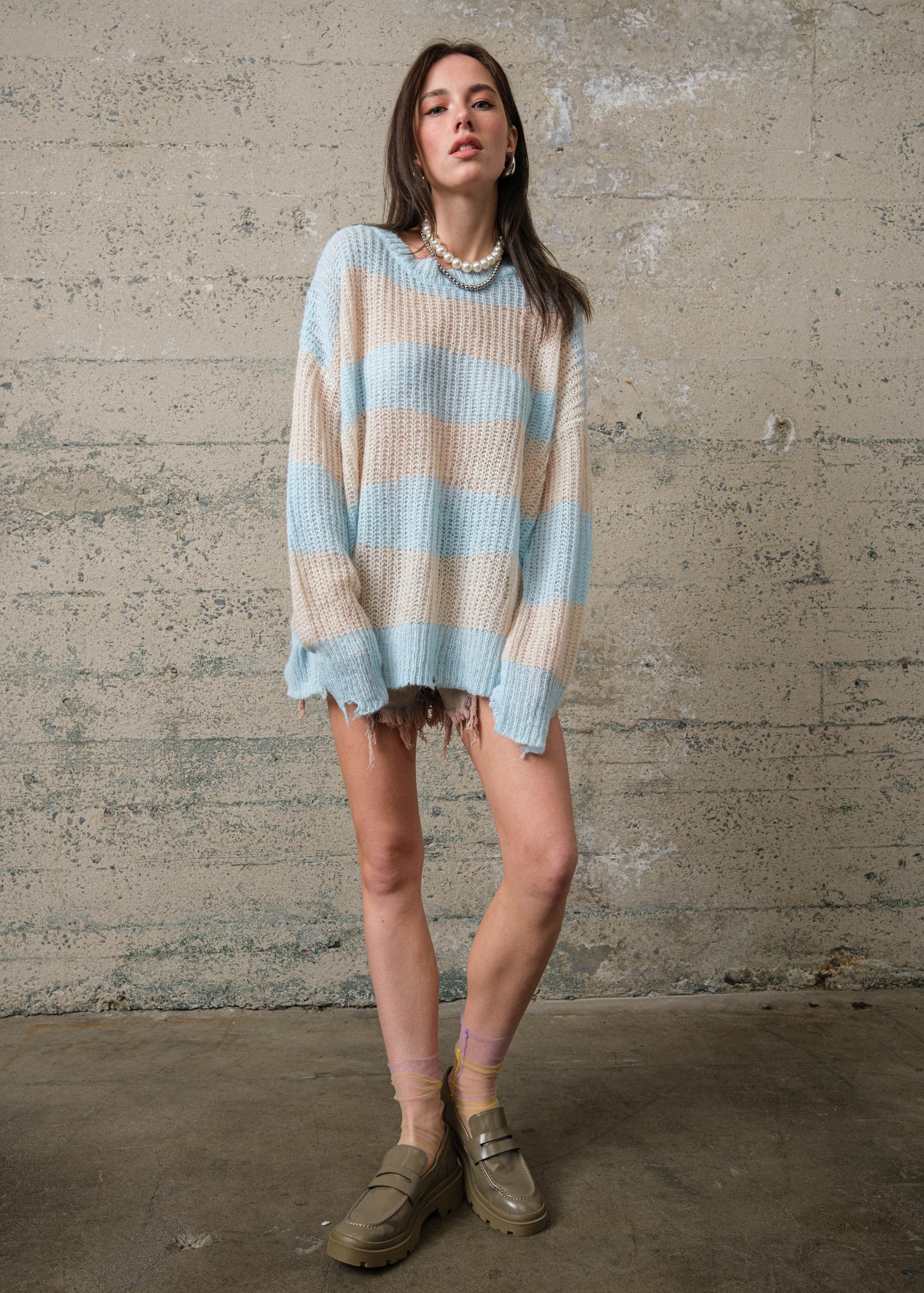 COZY Stripe Distressed Loose Pullover Sweater - alldeserved.com