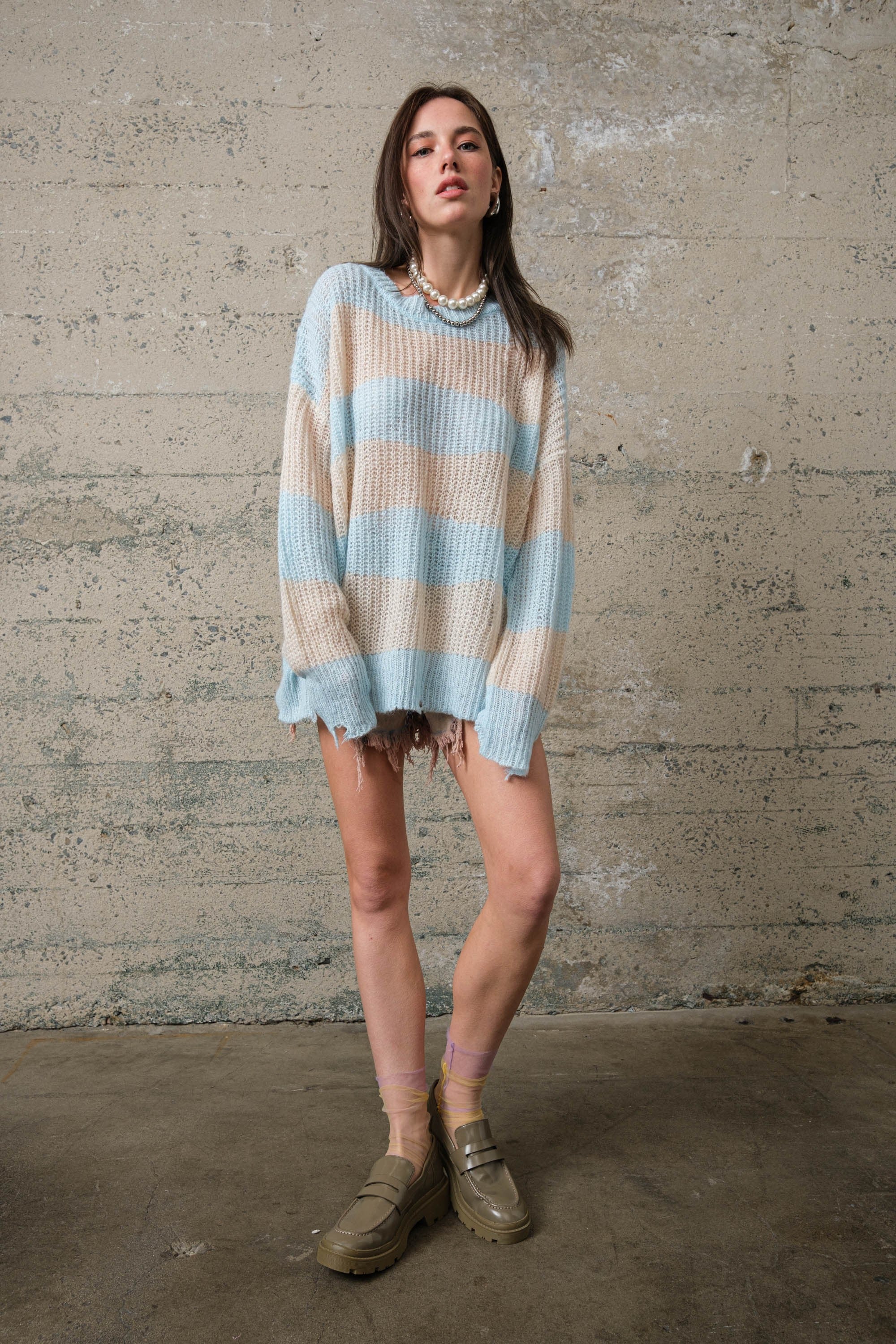 COZY Stripe Distressed Loose Pullover Sweater - alldeserved.com