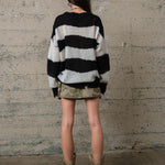 COZY Stripe Distressed Loose Pullover Sweater - alldeserved.com
