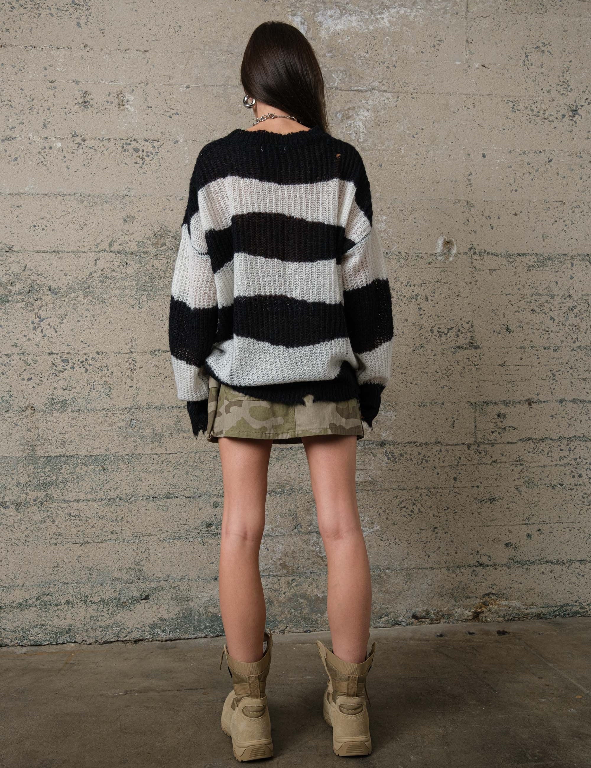COZY Stripe Distressed Loose Pullover Sweater - alldeserved.com