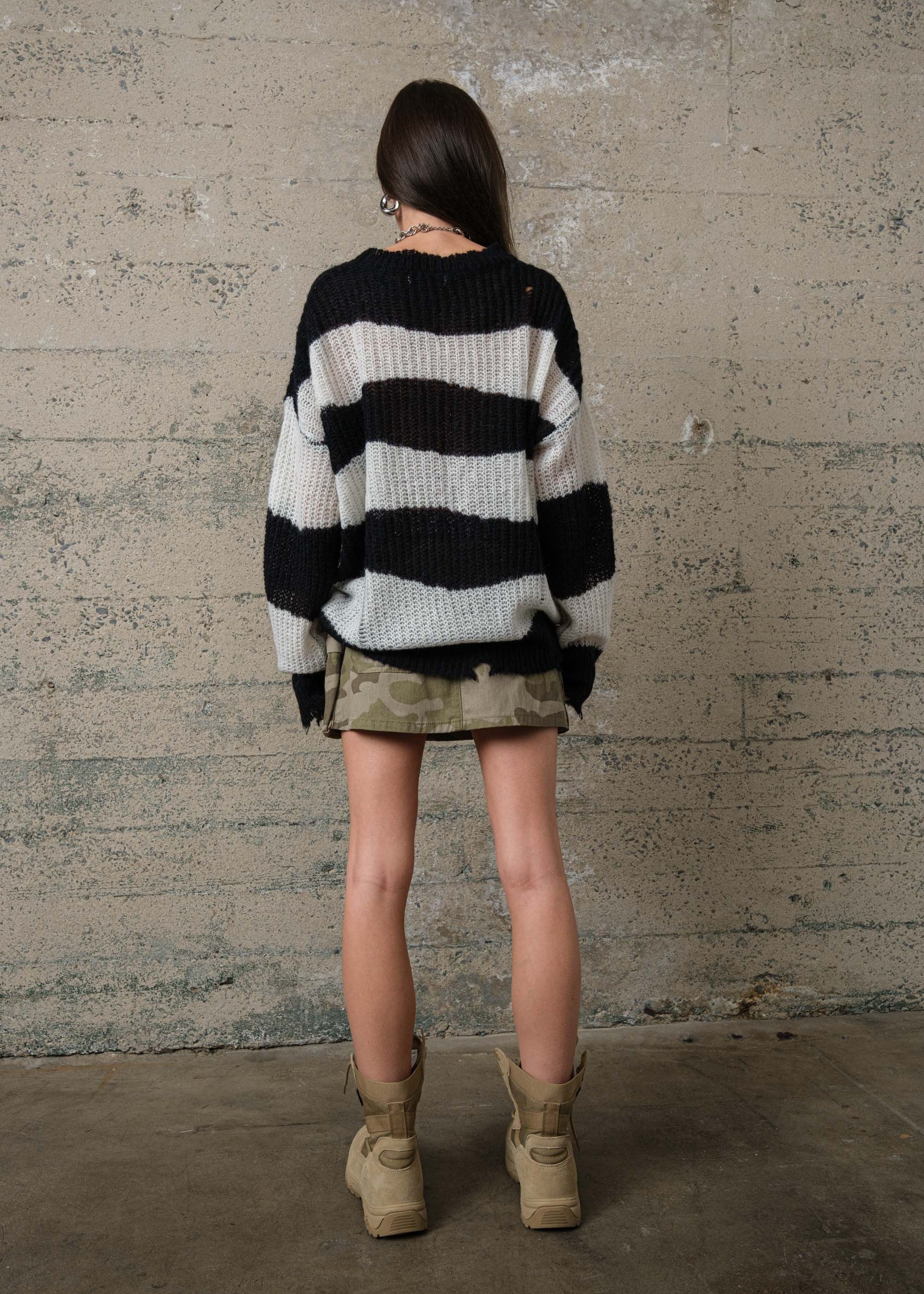 COZY Stripe Distressed Loose Pullover Sweater - alldeserved.com