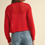 Heart To Heart Mesh Button-Down Cardigan - Red