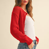 Heart To Heart Mesh Button-Down Cardigan - Red