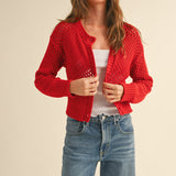 Heart To Heart Mesh Button-Down Cardigan - Red