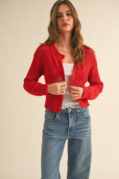 Heart To Heart Mesh Button-Down Cardigan - Red
