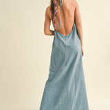 Elliot Backless A-Line Denim Maxi Dress - alldeserved.com