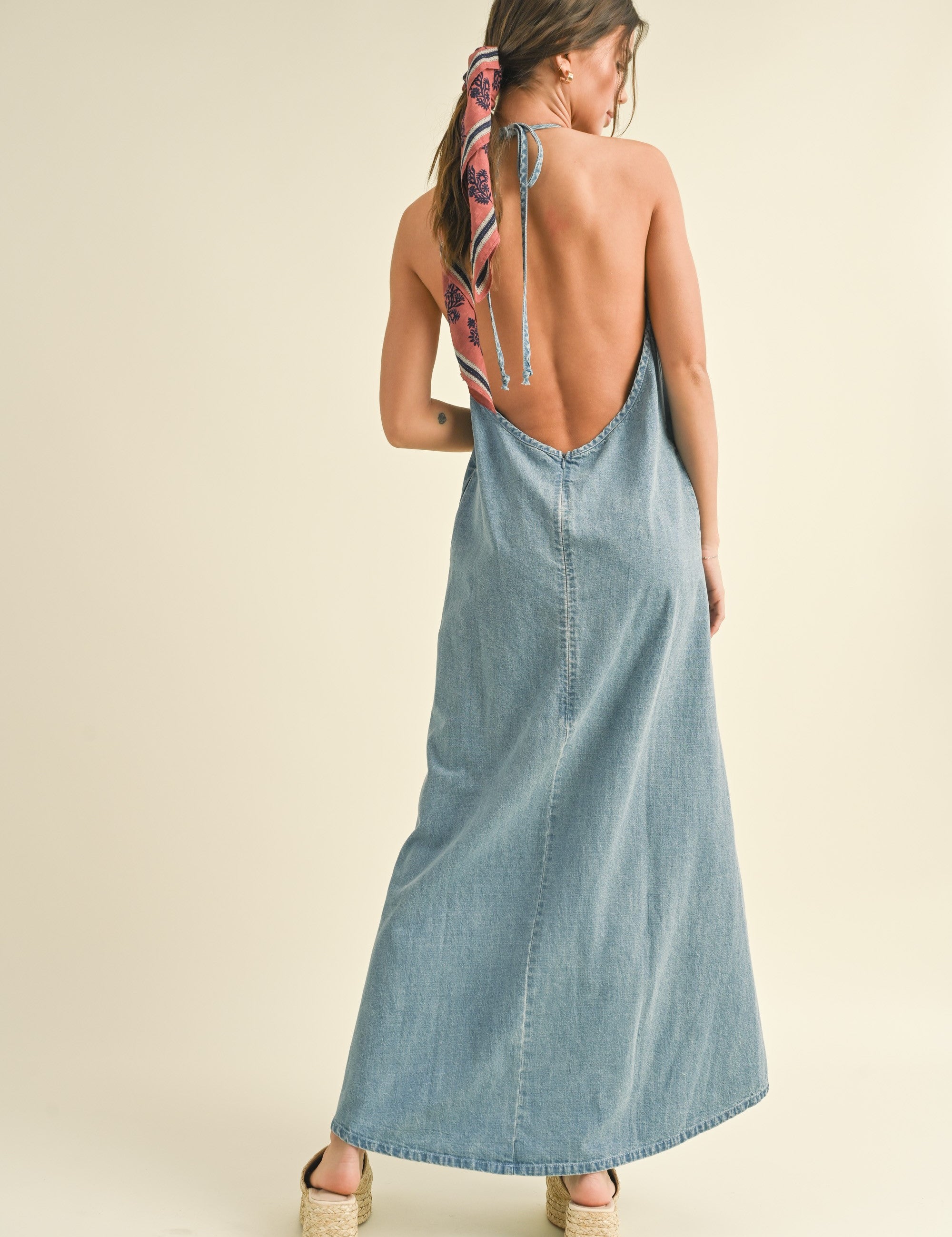 Elliot Backless A-Line Denim Maxi Dress - alldeserved.com