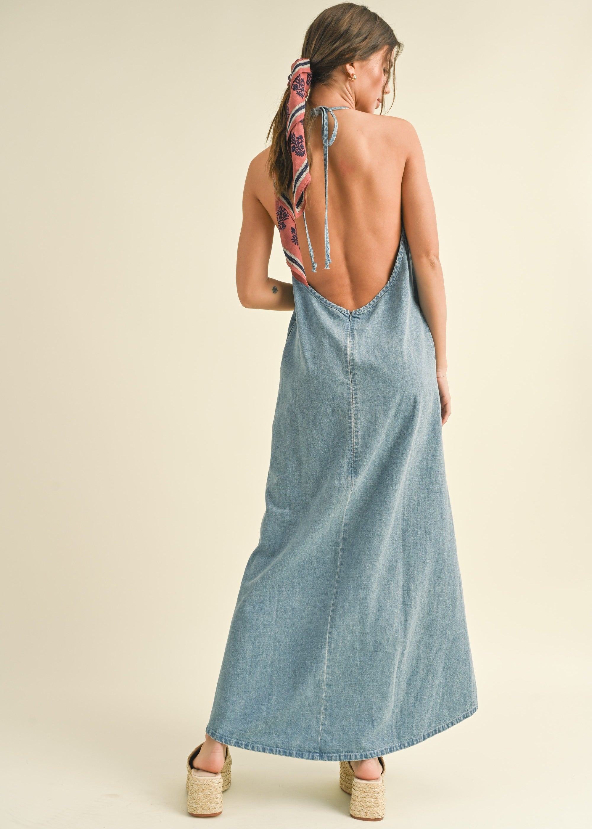 Elliot Backless A-Line Denim Maxi Dress - alldeserved.com