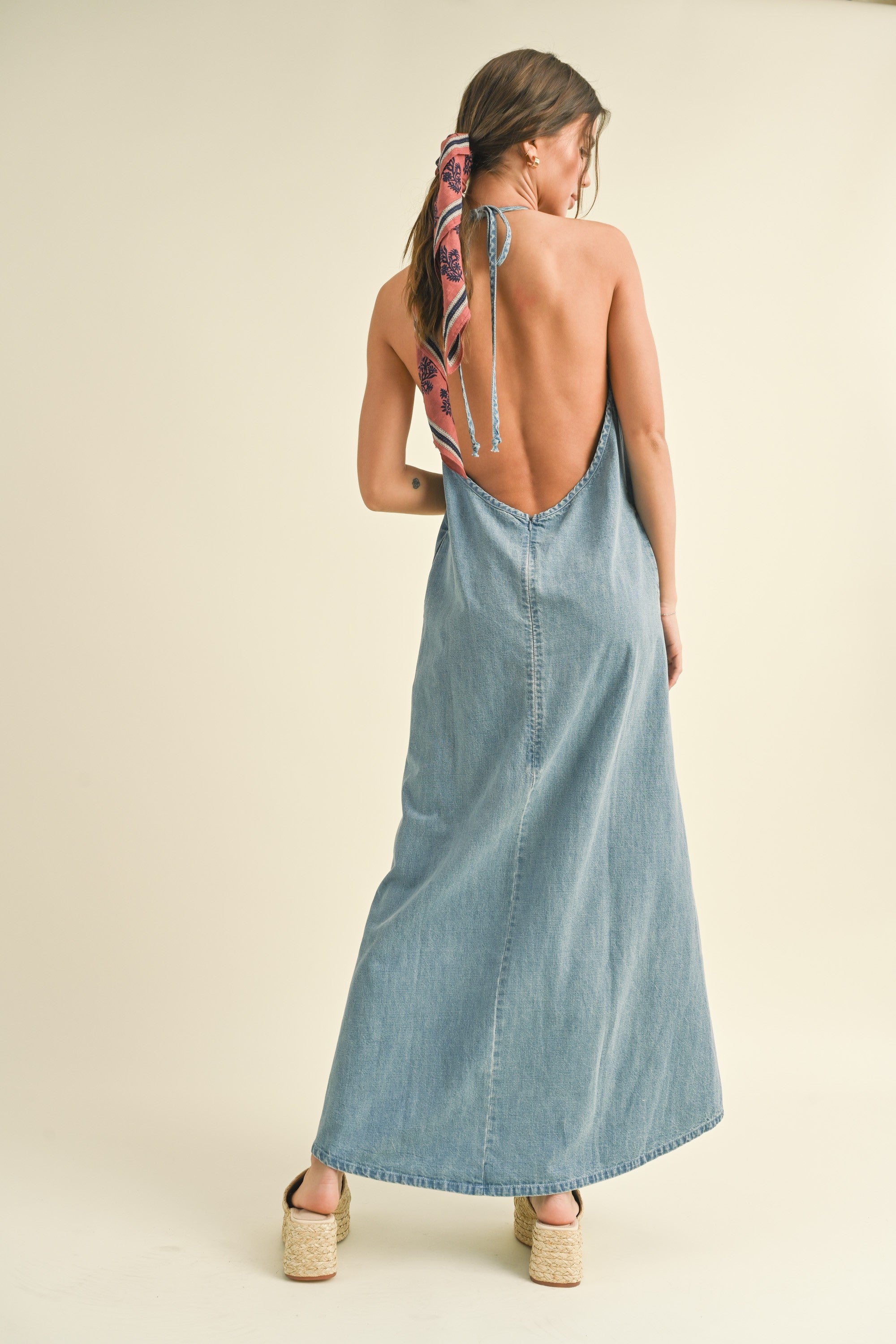 Elliot Backless A-Line Denim Maxi Dress - alldeserved.com