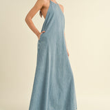 Elliot Backless A-Line Denim Maxi Dress - alldeserved.com