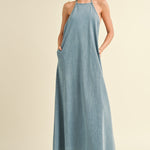 Elliot Backless A-Line Denim Maxi Dress - alldeserved.com