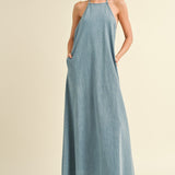 Elliot Backless A-Line Denim Maxi Dress - alldeserved.com