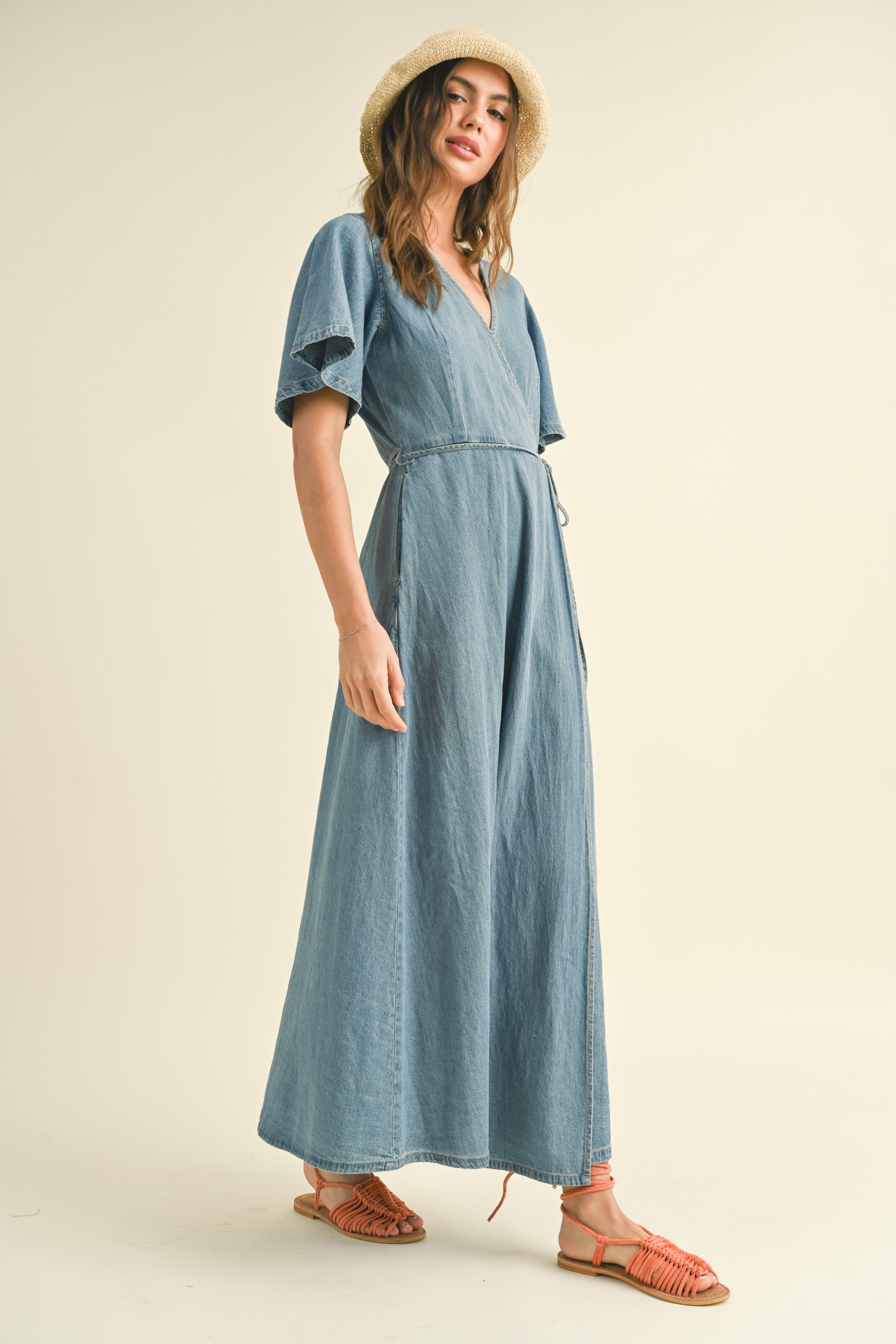 Bluebell Maxi Denim Wrap Dress - Washed Denim