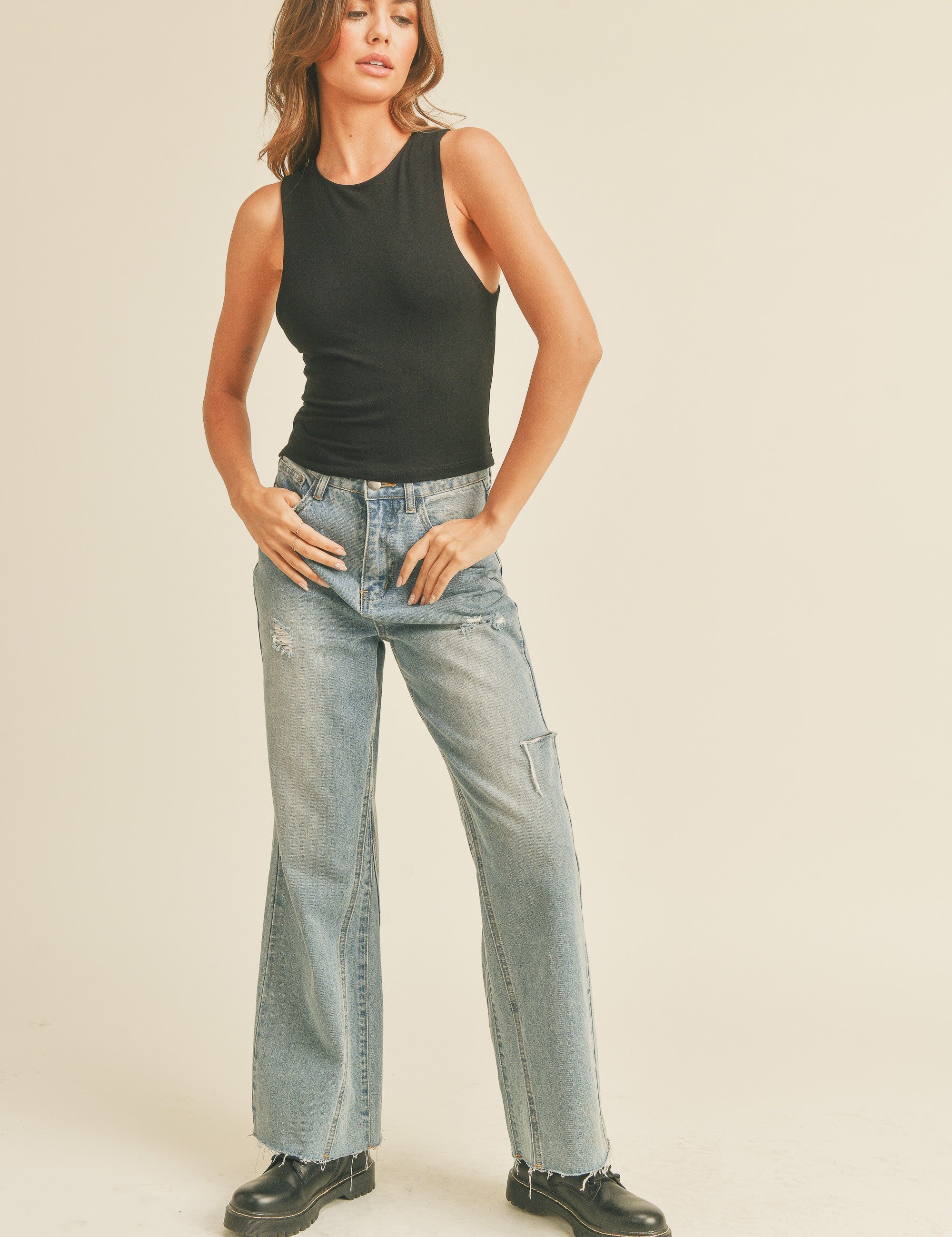 Cut Out Wide Leg Jeans - alldeserved.com