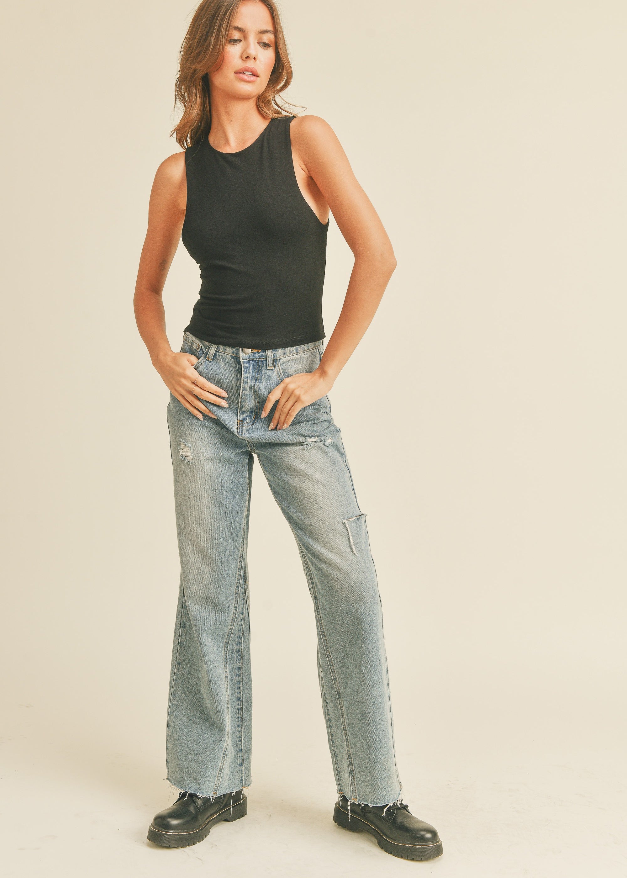 Cut Out Wide Leg Jeans - alldeserved.com