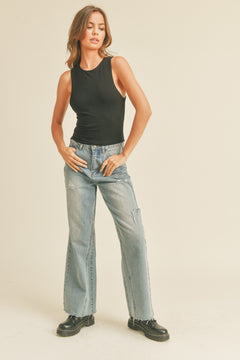 Cut Out Wide Leg Jeans - alldeserved.com
