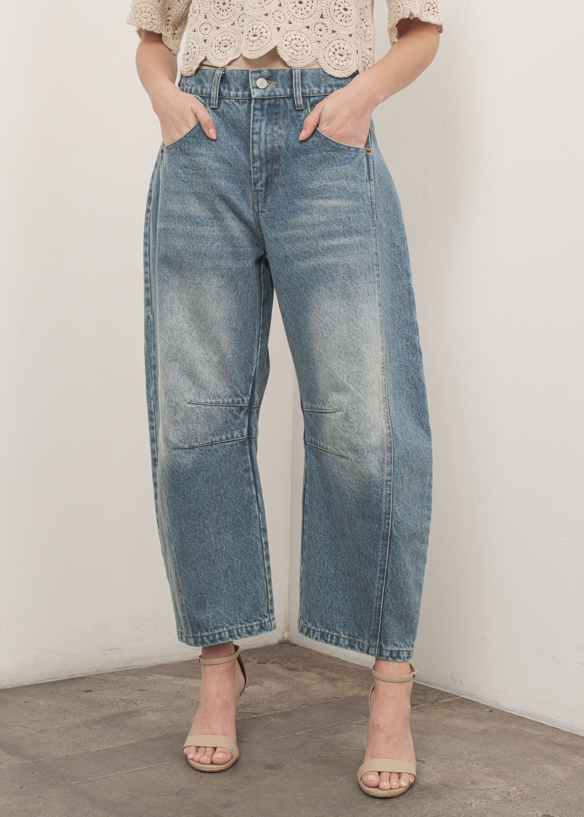  Good Luck Barrel Jeans in Washed Denim - front view