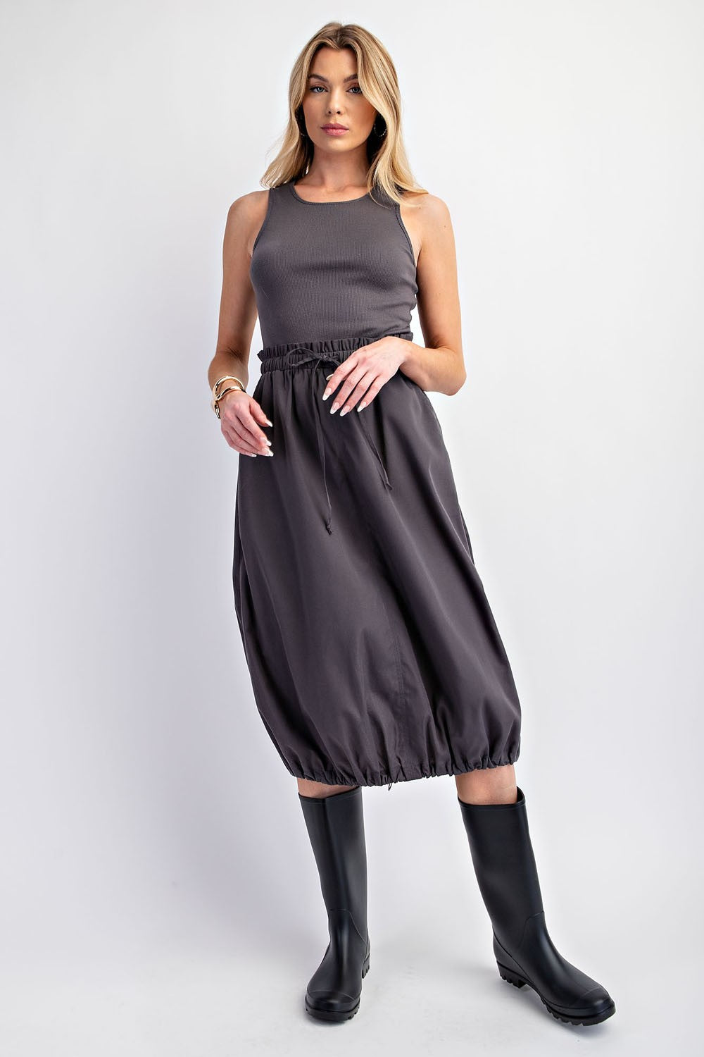Tank Top Barrel Midi Dress Charcoal | All Deserved Small Tank Top Barrel Midi Dress Charcoal | All Deserved Small