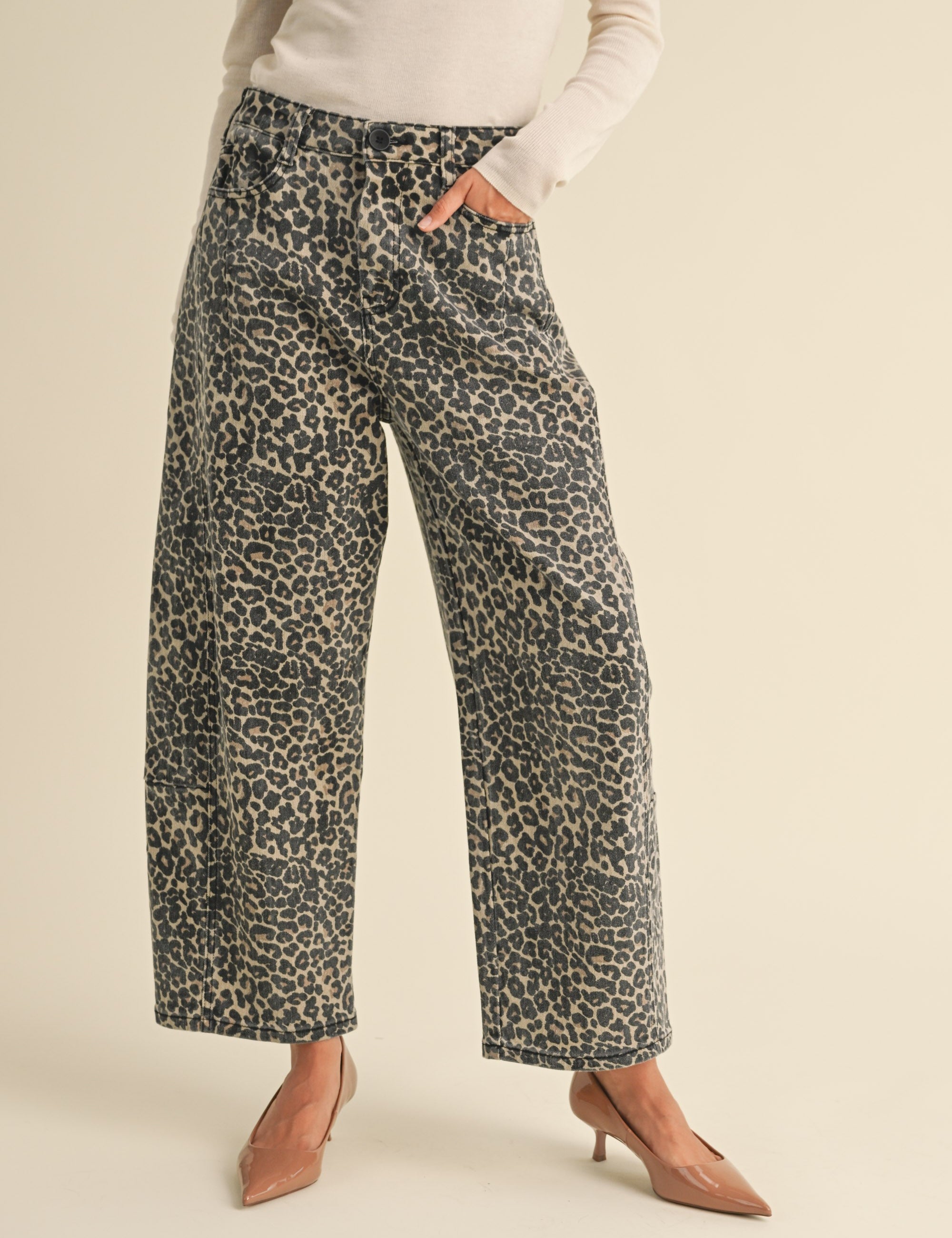 Leopard Print Barrel Denim Pants - alldeserved.com