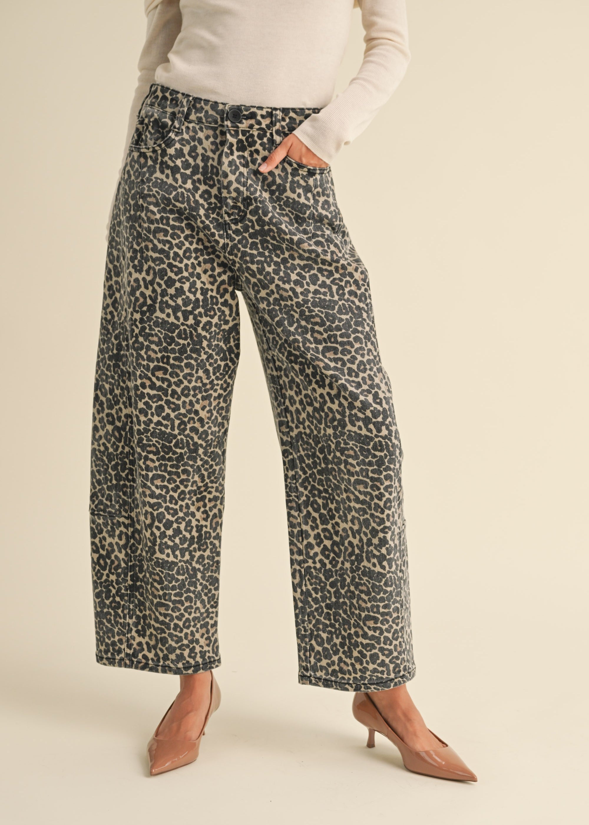 Leopard Print Barrel Denim Pants - alldeserved.com