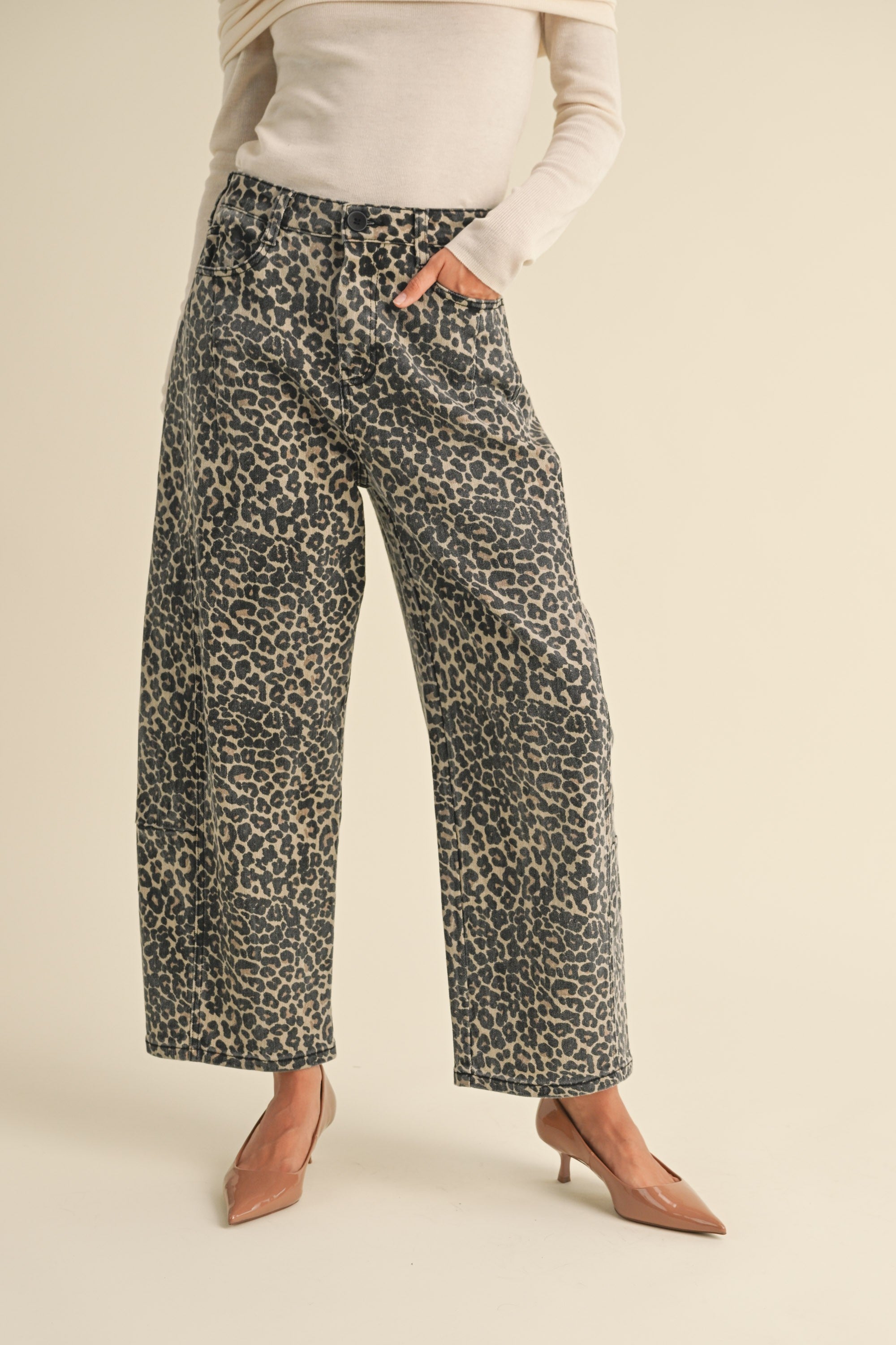 Leopard Print Barrel Denim Pants - alldeserved.com