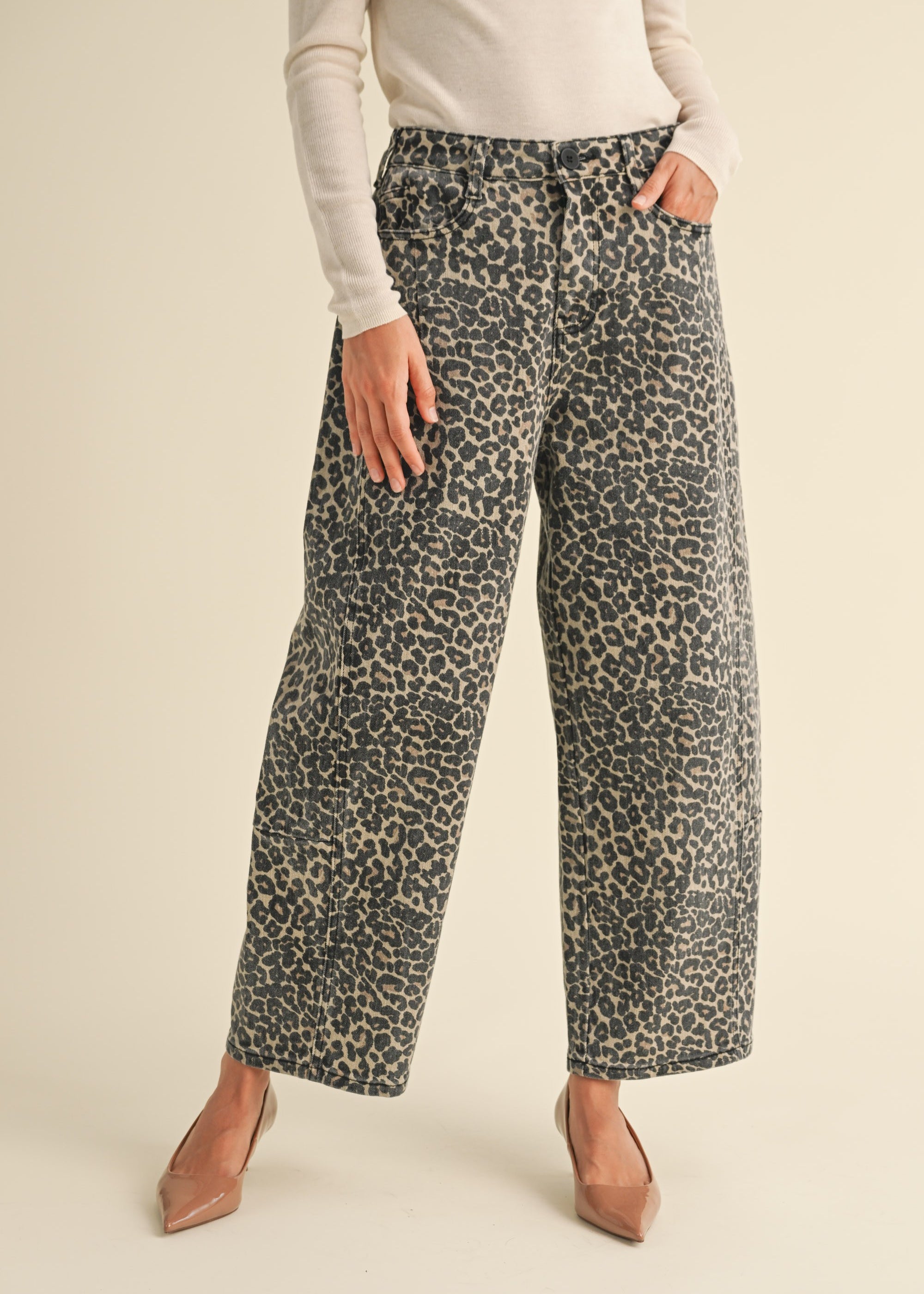 Leopard Print Barrel Denim Pants - alldeserved.com