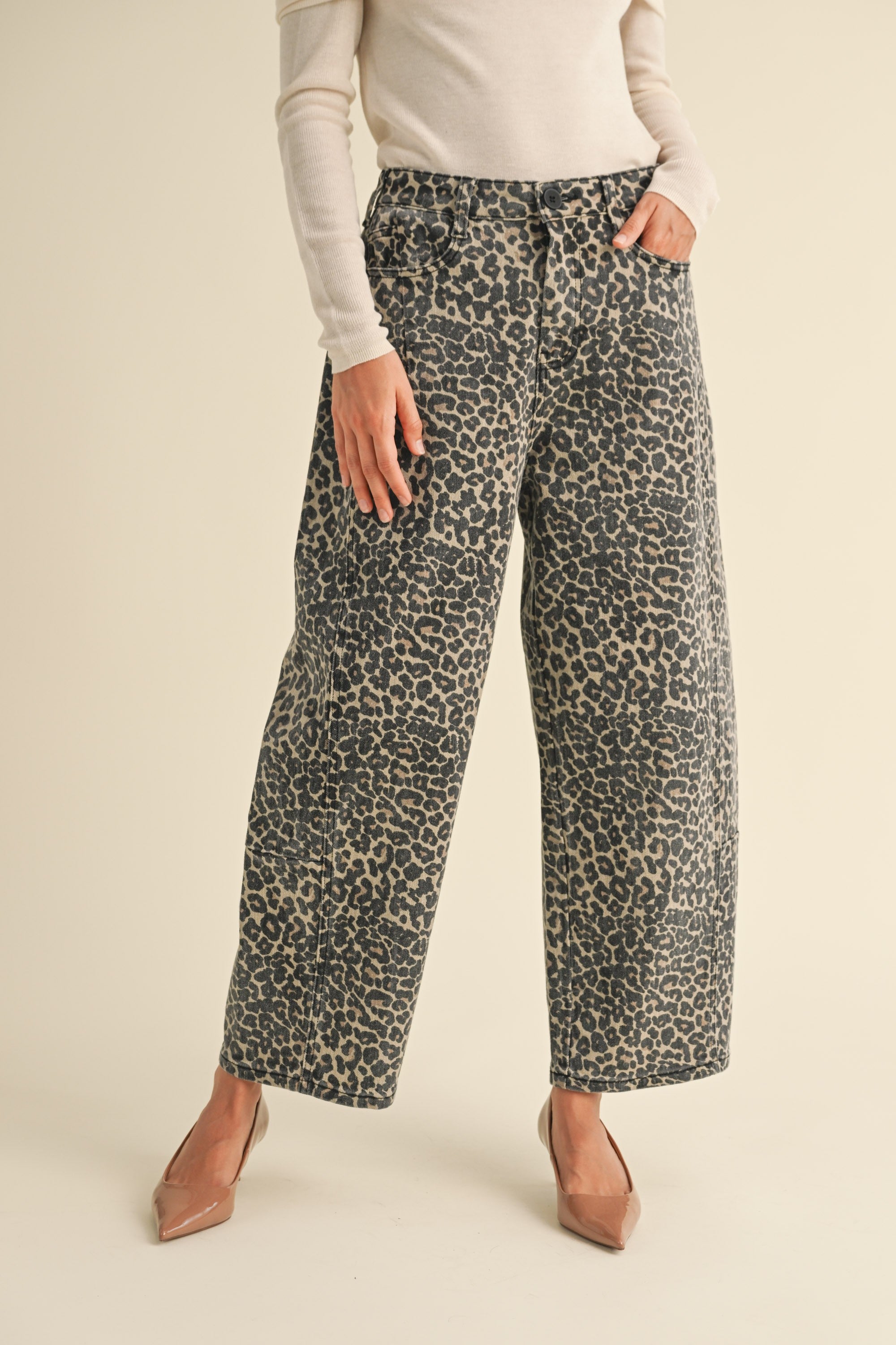 Leopard Print Barrel Denim Pants - alldeserved.com