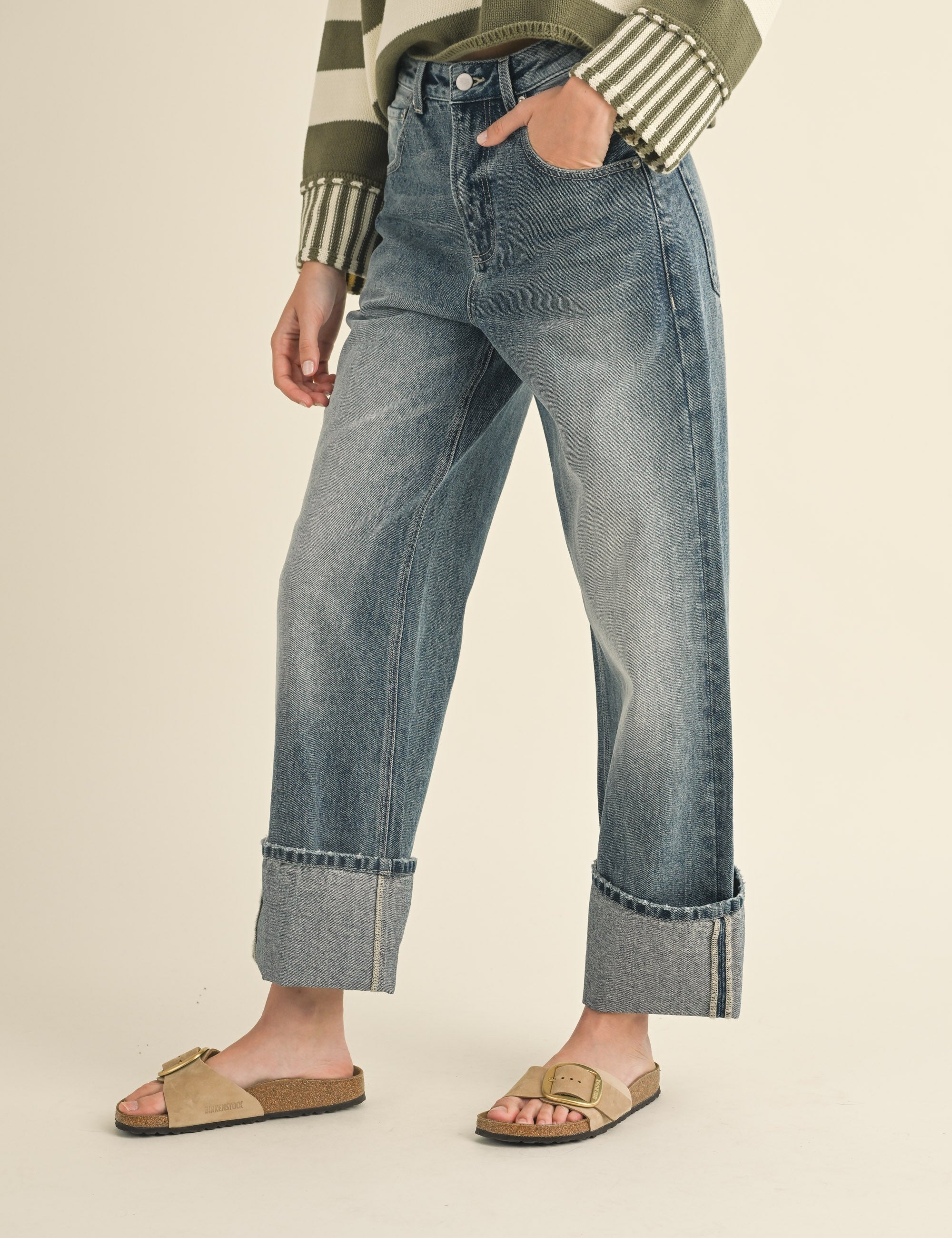 Ayla Straight Leg Cuffed Hem Jeans - alldeserved.com