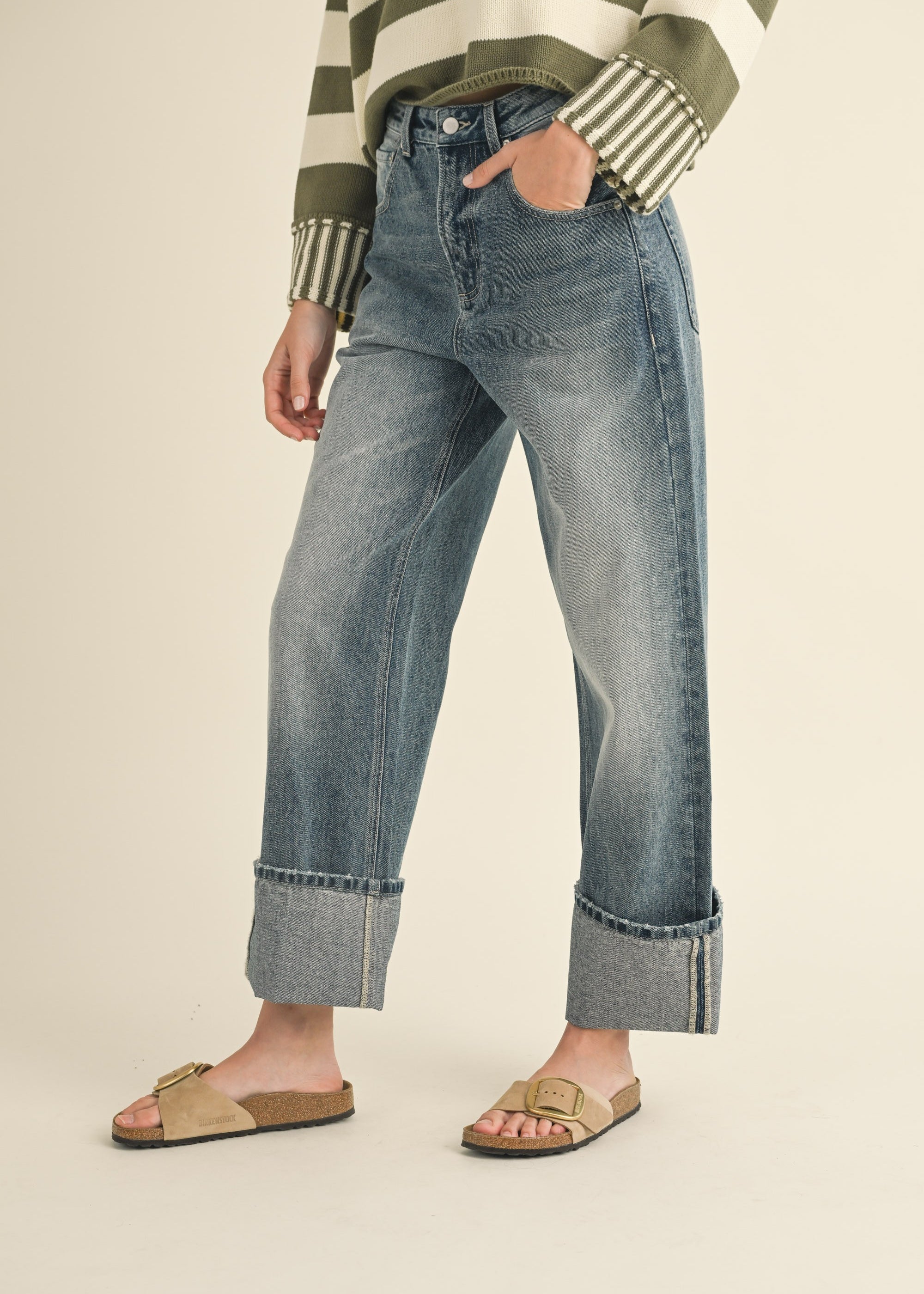 Ayla Straight Leg Cuffed Hem Jeans - alldeserved.com