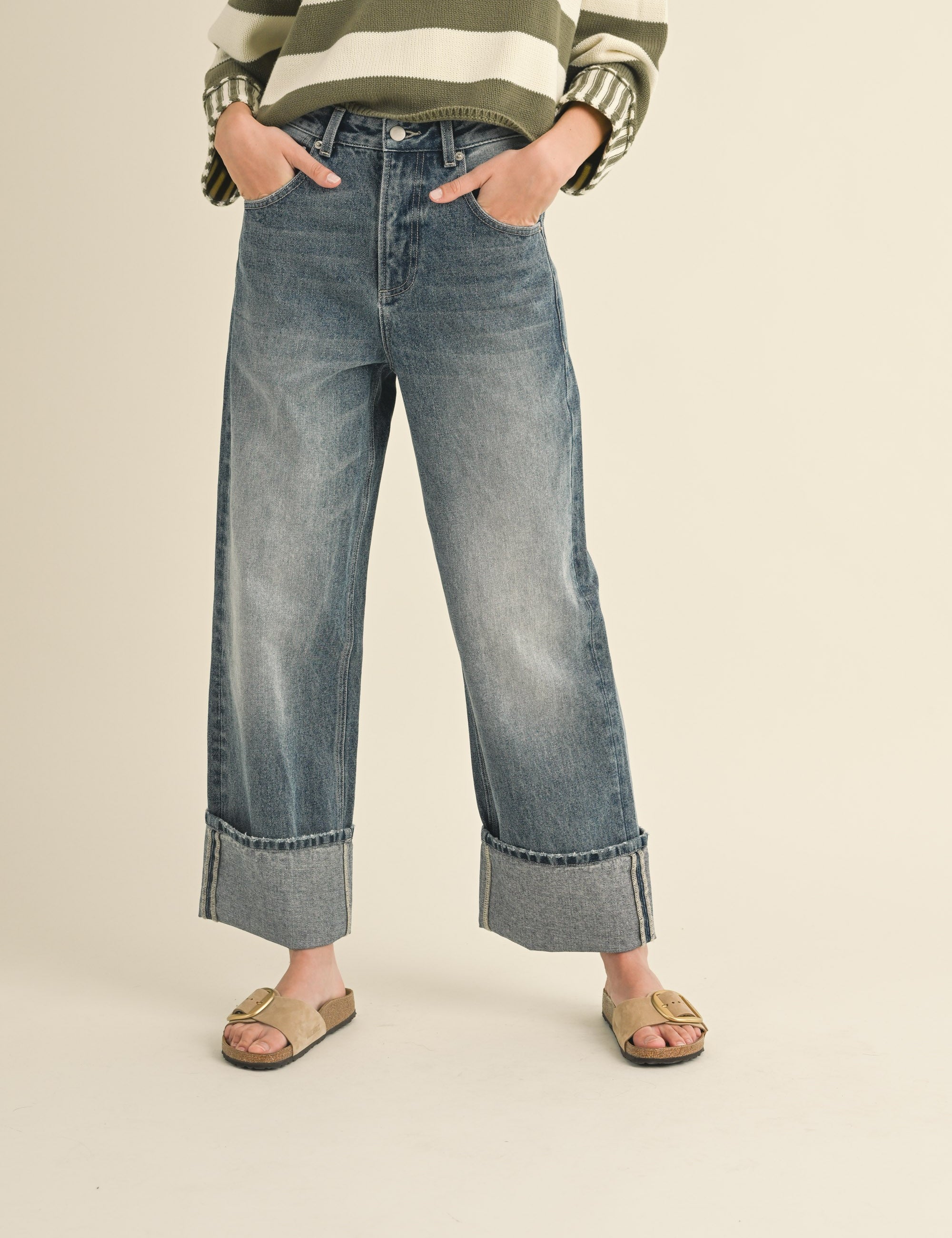 Ayla Straight Leg Cuffed Hem Jeans - alldeserved.com