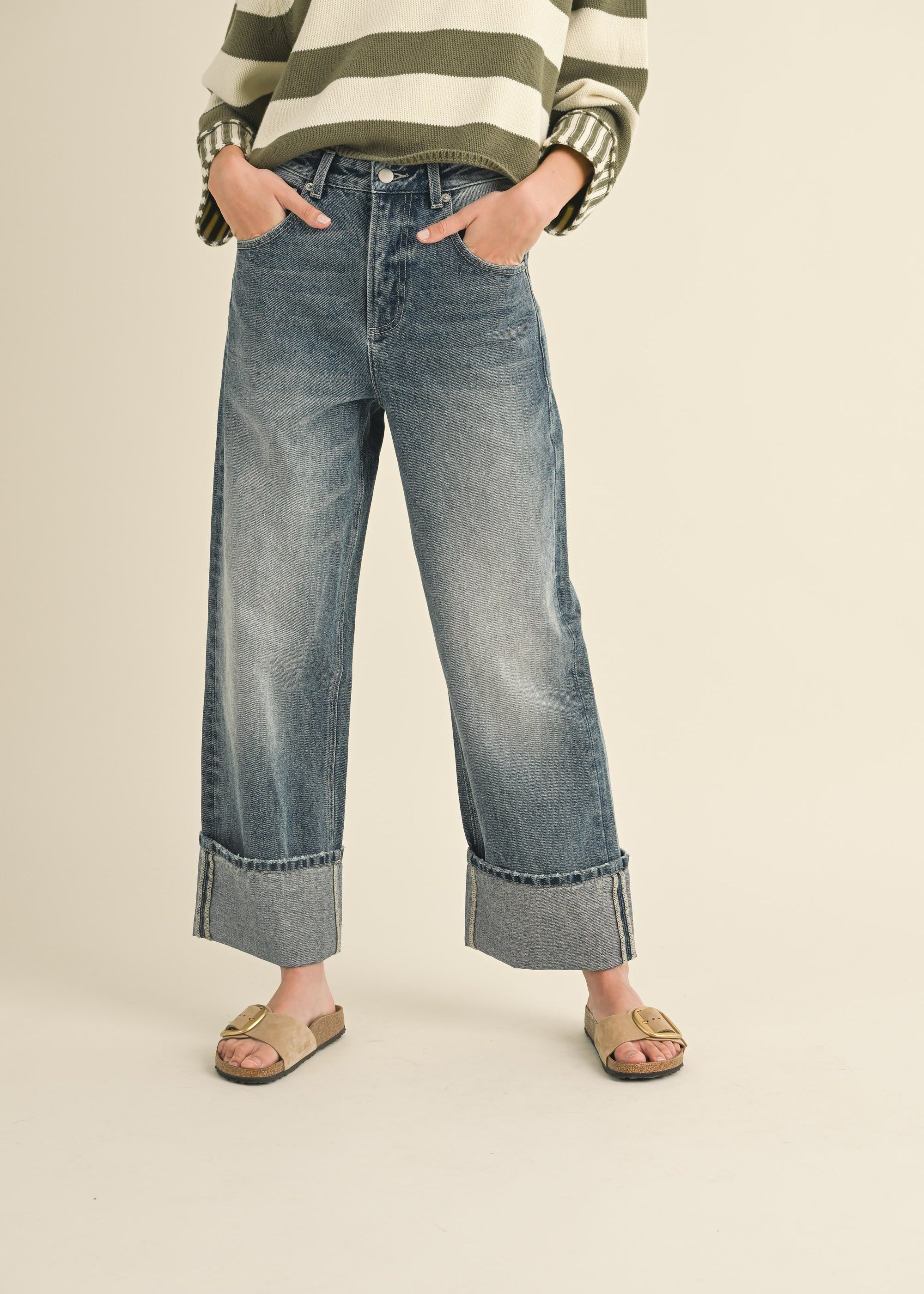 Ayla Straight Leg Cuffed Hem Jeans - alldeserved.com