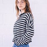 Hailey Button Down Cardigan - Ivory/Black striped