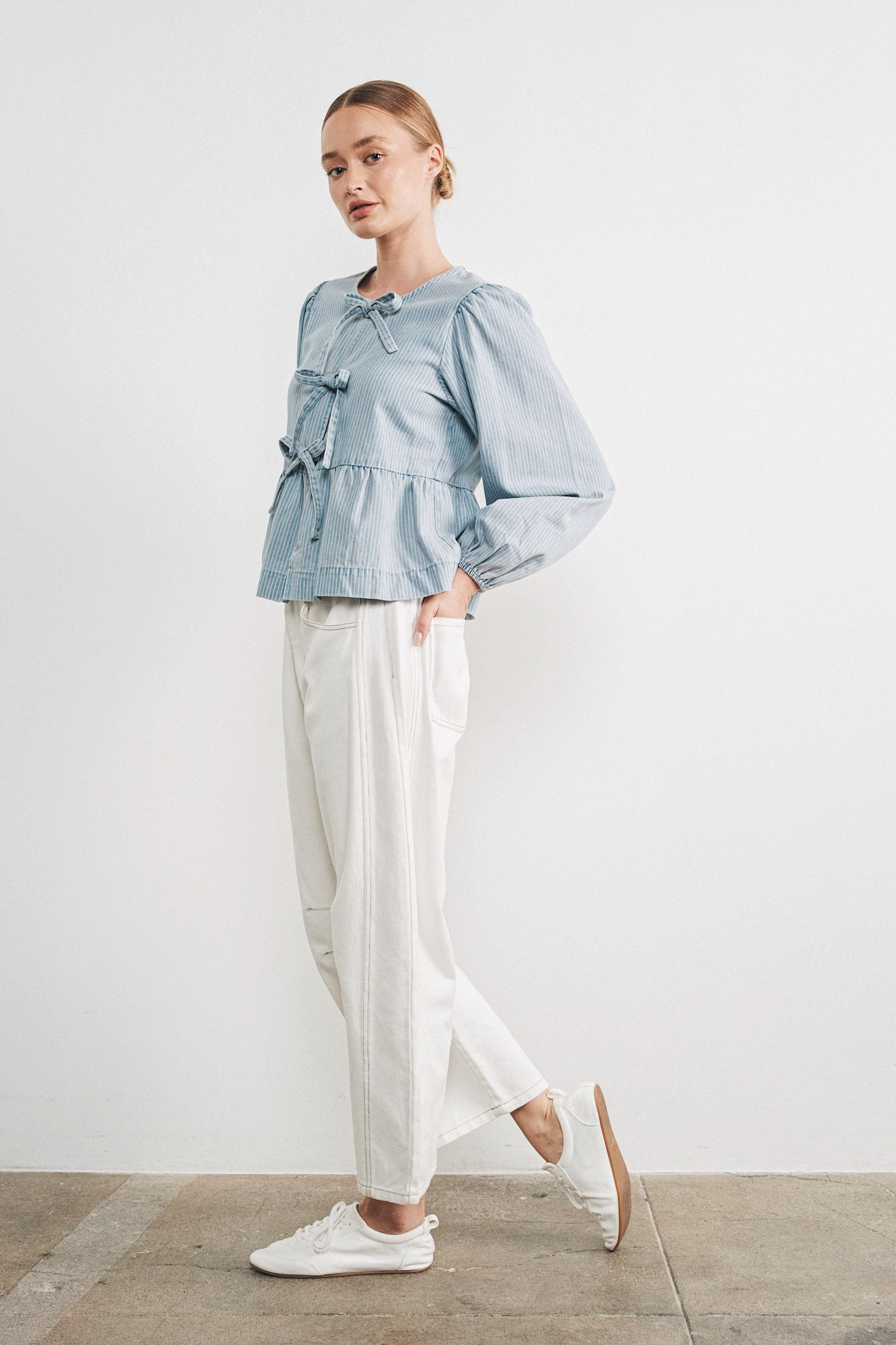 Amara Bow Denim Blouse - alldeserved.com