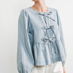 Amara Bow Denim Blouse - alldeserved.com