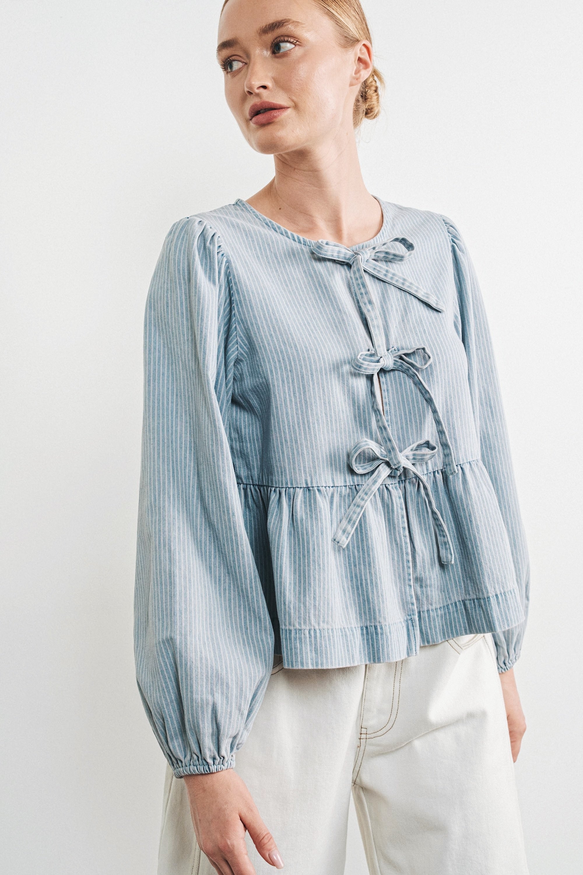 Amara Bow Denim Blouse - alldeserved.com