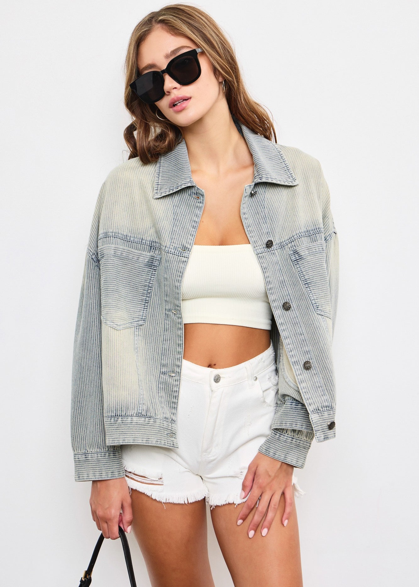 Railroad Stripe Washed Denim Jacket - alldeserved.com