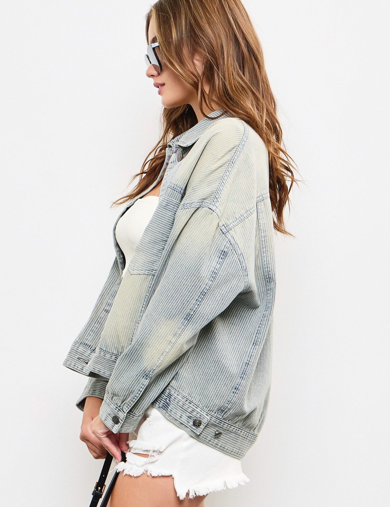 Railroad Stripe Washed Denim Jacket - alldeserved.com