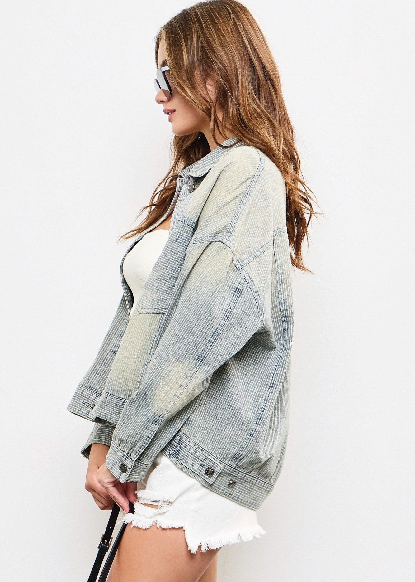 Railroad Stripe Washed Denim Jacket - alldeserved.com