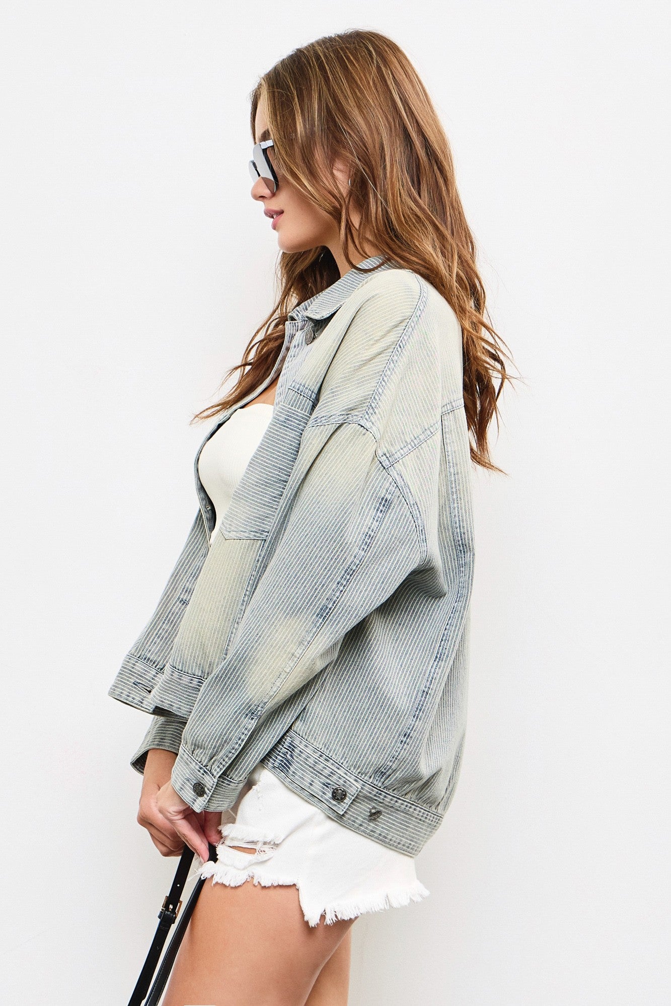 Railroad Stripe Washed Denim Jacket - alldeserved.com