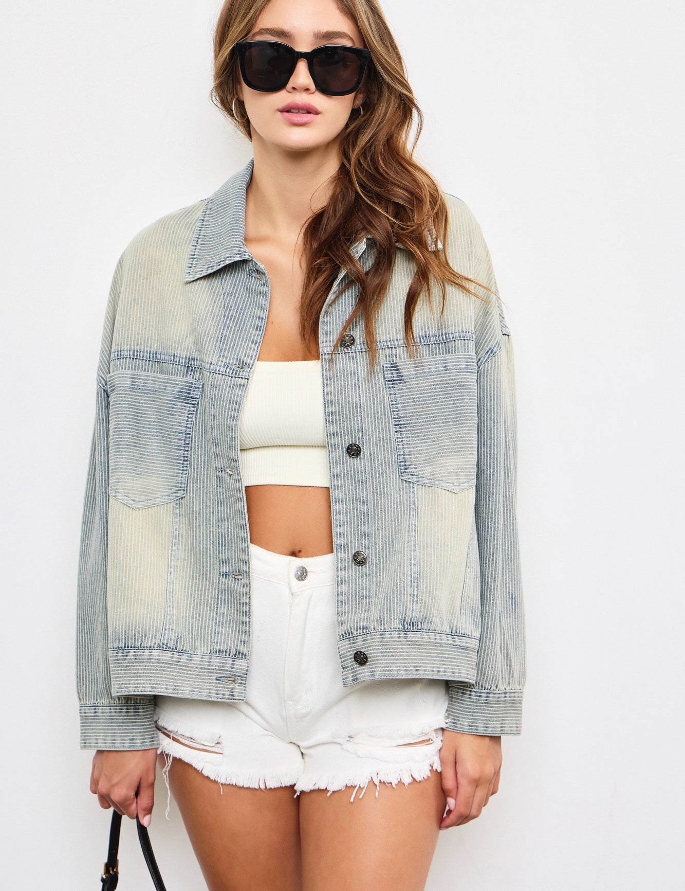 Railroad Stripe Washed Denim Jacket - alldeserved.com