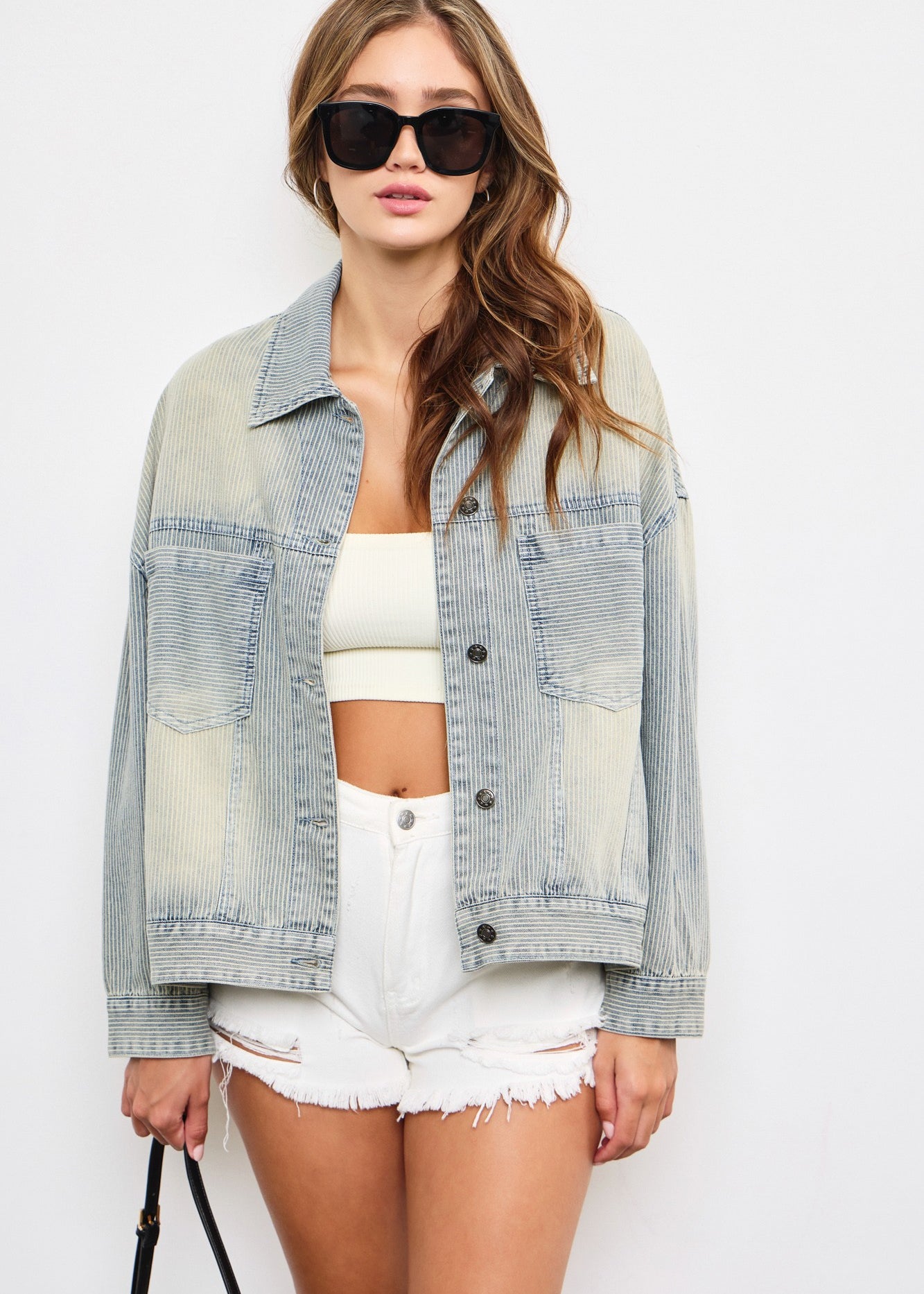 Railroad Stripe Washed Denim Jacket - alldeserved.com