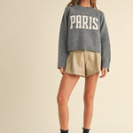 Gray Paris knit sweater relaxed fit full front view
