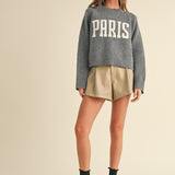 Gray Paris knit sweater relaxed fit full front view