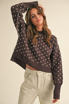 Heartbeat Patterned Cropped Sweater - alldeserved.com
