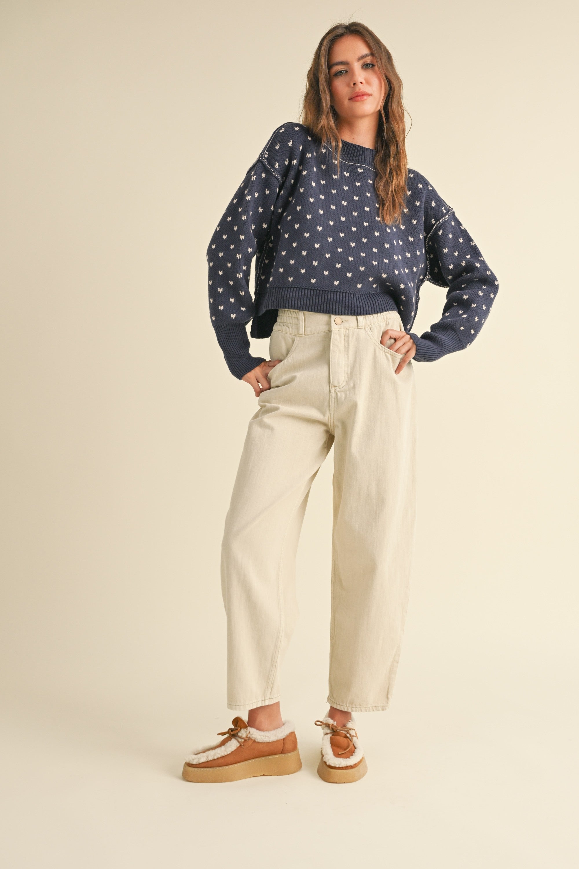 Heartbeat Patterned Cropped Sweater - alldeserved.com